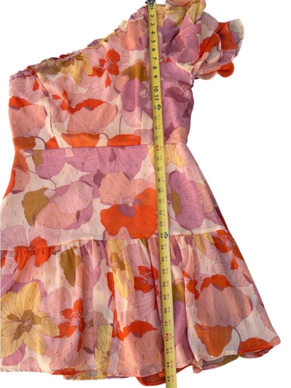 Taylor One-Shoulder Floral Mini Dress in Pink, Orange, Yellow - Picture 5 of 6